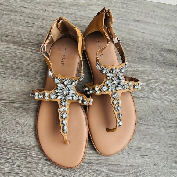 Torrid Women's Tan Sandals with Embellishments - Picture 2 of 4